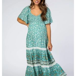 NWT PinkBlush Blue Printed Smocked Maternity Dress